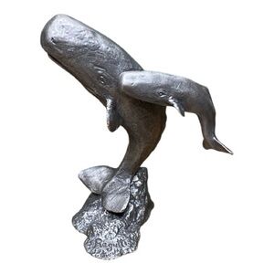 Vintage Whale and baby pewter figurines Sculptures by artist Carl W. Regutti
